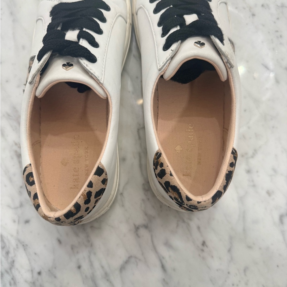 kate spade Leather White Cheetah Sneakers Black Size 7 - Picture 6 of 7